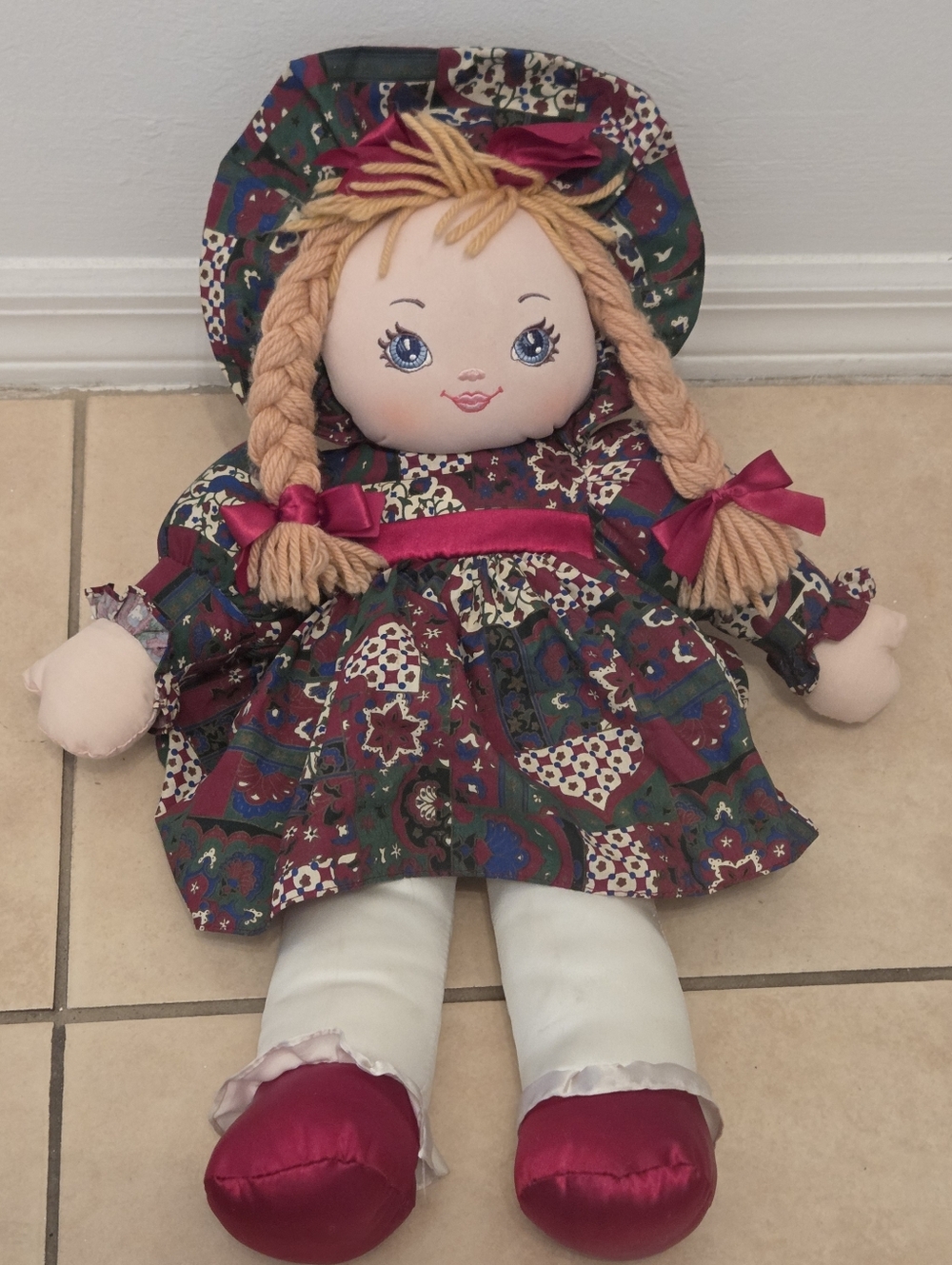 Sweetie Mine Rag Doll Large 20 In Mid 90's Yarn Braided Hair Pink Red